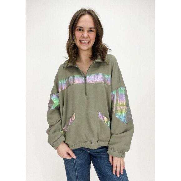 Free People FP Movement Away We Go Half Zip Pullover Top Sweatshirt L New 283043 - Picture 1 of 10